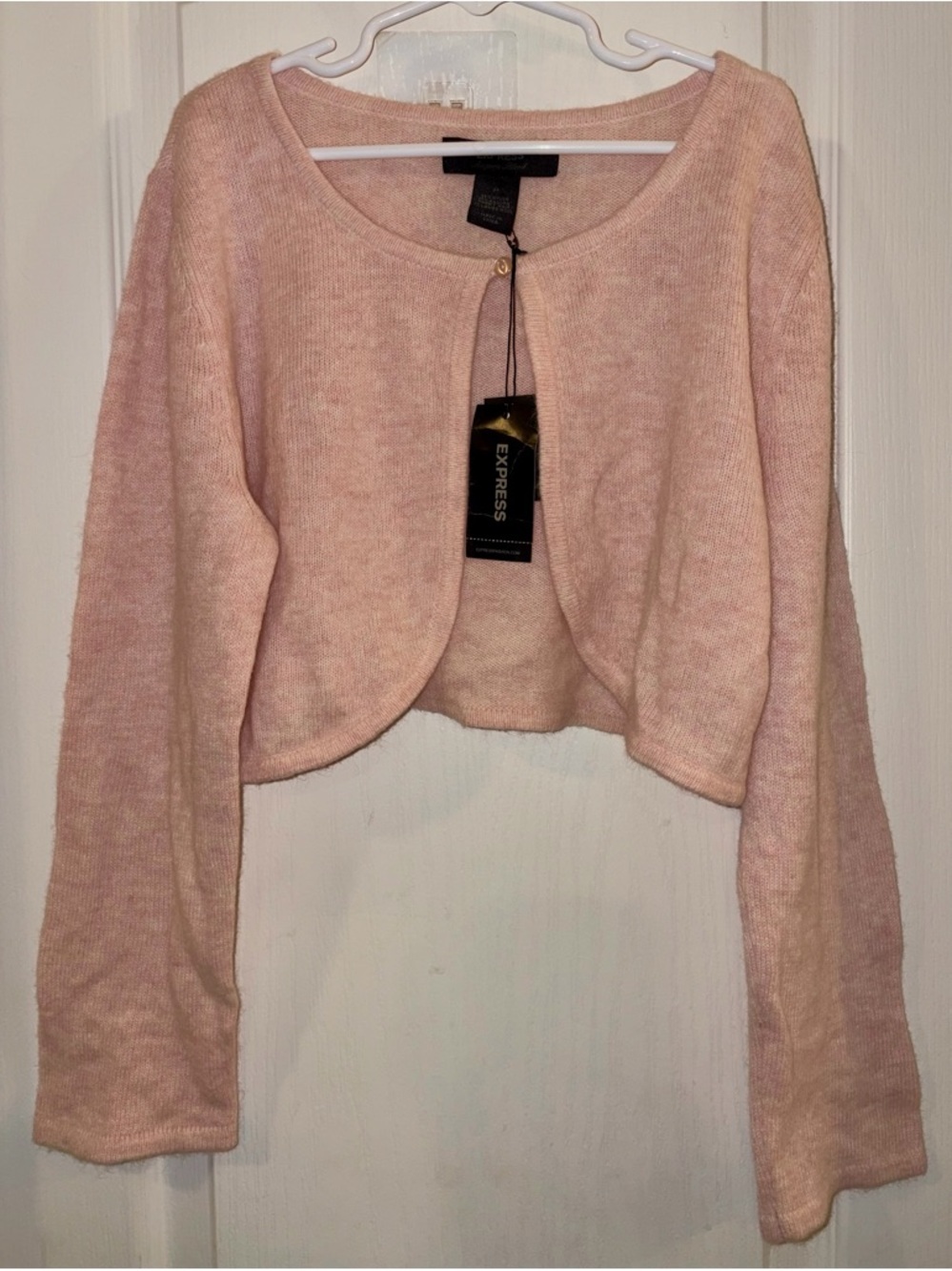 Express Angora blend Pale Pink Cropped Knit cardigan